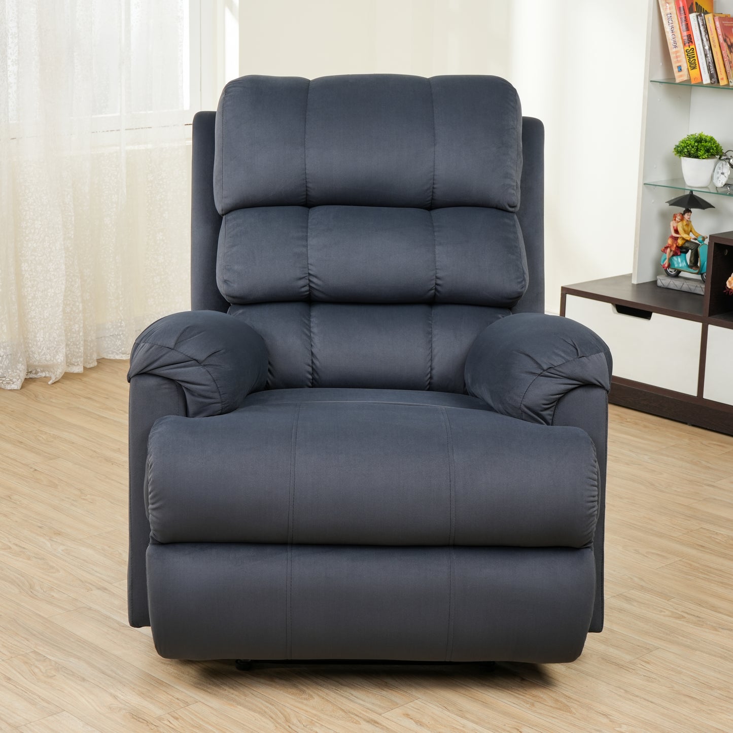 SOLIS ROYALE- THE DESIRED COMFORT Fabric Recliner 1 Seater Sofa Chair | Hush Puffy Recliner Sofa for Head Support and Leg Relaxation | Manual Recliner Lounge Chairs (1 Year Warranty, Dark Grey)