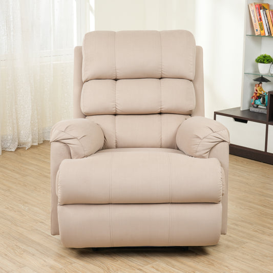 SOLIS ROYALE- THE DESIRED COMFORT Fabric Recliner 1 Seater Sofa Chair | Hush Puffy Recliner Sofa for Head Support and Leg Relaxation | Motorized Recliner Lounge Chairs (1 Year Warranty, Cream)