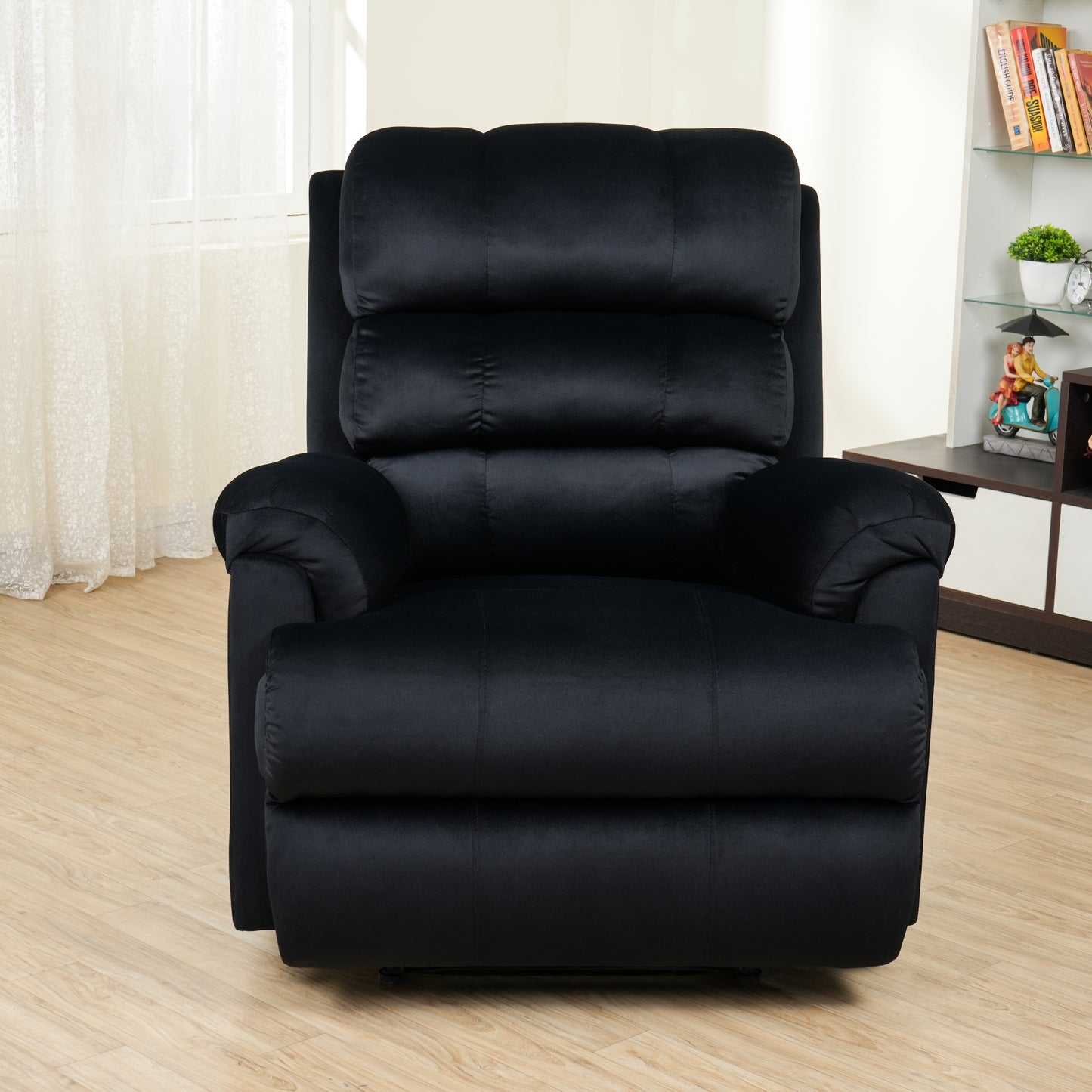 SOLIS ROYALE- THE DESIRED COMFORT Fabric Recliner 1 Seater Sofa Chair | Hush Puffy Recliner Sofa for Head Support and Leg Relaxation | Manual Recliner Lounge Chairs (1 Year Warranty, Black)