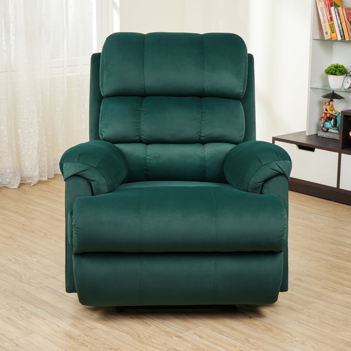SOLIS ROYALE- THE DESIRED COMFORT Fabric Recliner 1 Seater Sofa Chair | Hush Puffy Recliner Sofa for Head Support and Leg Relaxation | Manual Recliner Lounge Chairs (1 Year Warranty, Green)