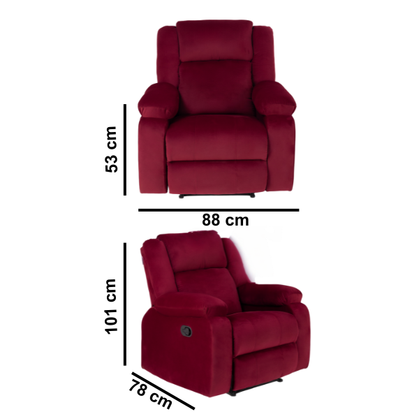 Fabric Recliner 1 Seater Sofa Chair for Living Room Home Office | Classy Calm Manual Recliner Lounge Chairs (Maroon)