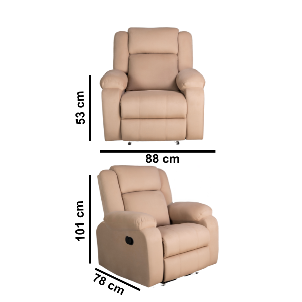 Fabric Recliner 1 Seater Sofa Chair for Living Room Home Office | Classy Calm Motorized Recliner Lounge Chairs (Beige))