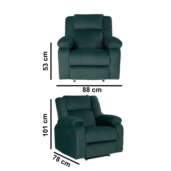 Fabric Recliner 1 Seater Sofa Chair for Living Room Home Office | Classy Calm Motorized Recliner Lounge Chairs Green)