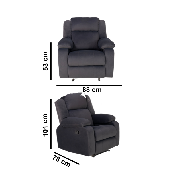 Fabric Recliner 1 Seater Sofa Chair for Living Room Home Office | Classy Calm Manual Recliner Lounge Chairs (Grey)