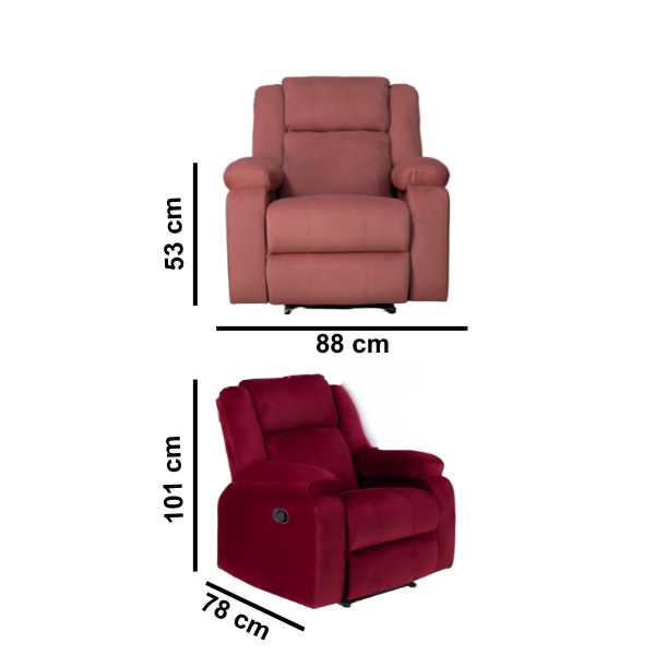 Suede Fabric Recliner 1 Seater Sofa Chair for Living Room Home Office | Classy Calm Manual Recliner Lounge Chairs (Pink)
