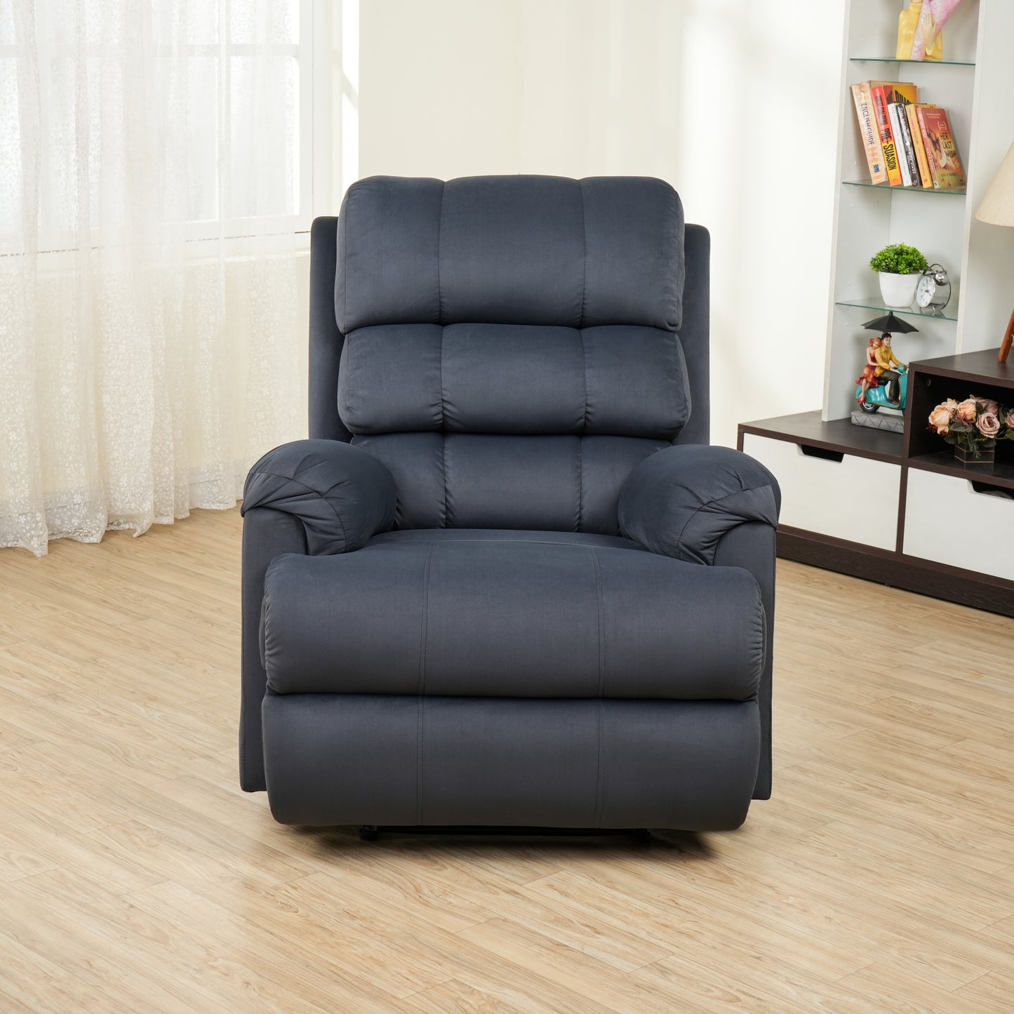 SOLIS ROYALE- THE DESIRED COMFORT Fabric Recliner 1 Seater Sofa Chair | Hush Puffy Recliner Sofa for Head Support and Leg Relaxation | Manual Recliner Lounge Chairs (1 Year Warranty, Dark Grey)