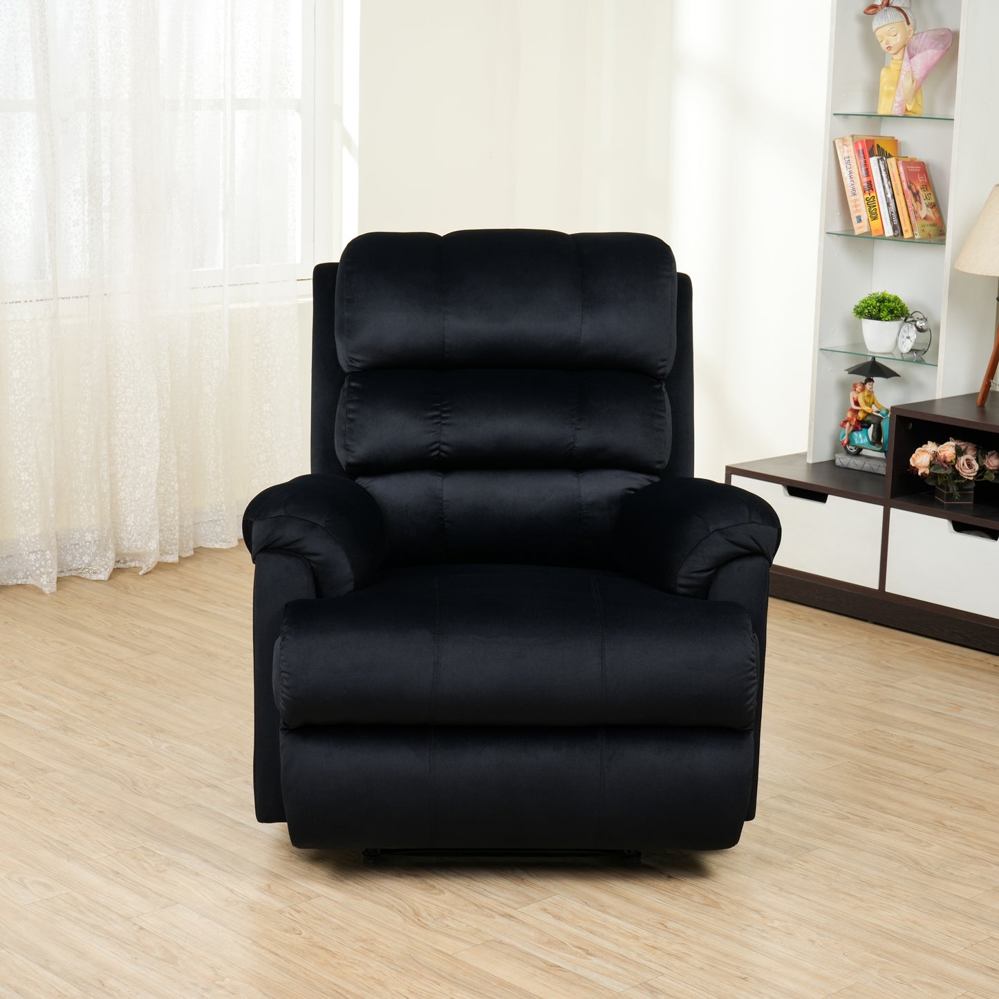 SOLIS ROYALE- THE DESIRED COMFORT Fabric Recliner 1 Seater Sofa Chair | Hush Puffy Recliner Sofa for Head Support and Leg Relaxation | Manual Recliner Lounge Chairs (1 Year Warranty, Black)