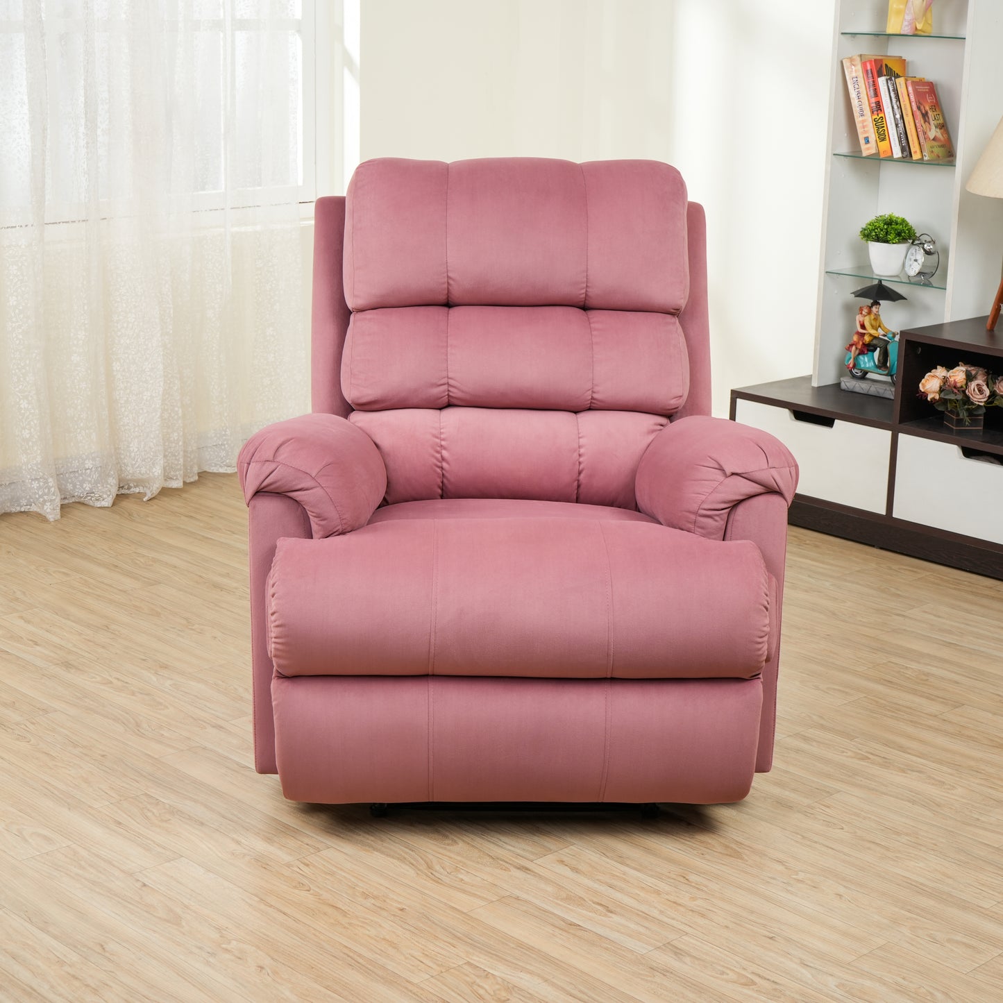SOLIS ROYALE- THE DESIRED COMFORT Fabric Recliner 1 Seater Sofa Chair | Hush Puffy Recliner Sofa for Head Support and Leg Relaxation | Manual Recliner Lounge Chairs (1 Year Warranty, Dusty Mauve)