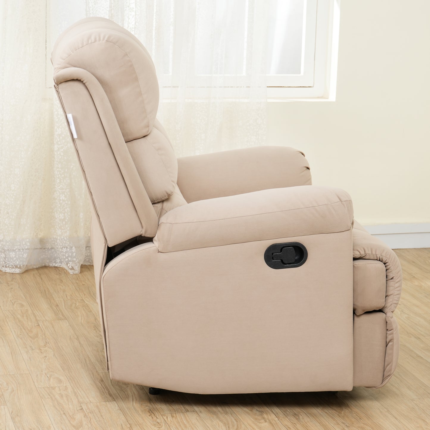 Ultra Premium Fabric Recliner 1 Seater Sofa Chair | Hush Puffy Rocking & Revolving Manual Recliner Sofa for Head Support and Leg Relaxation Cream