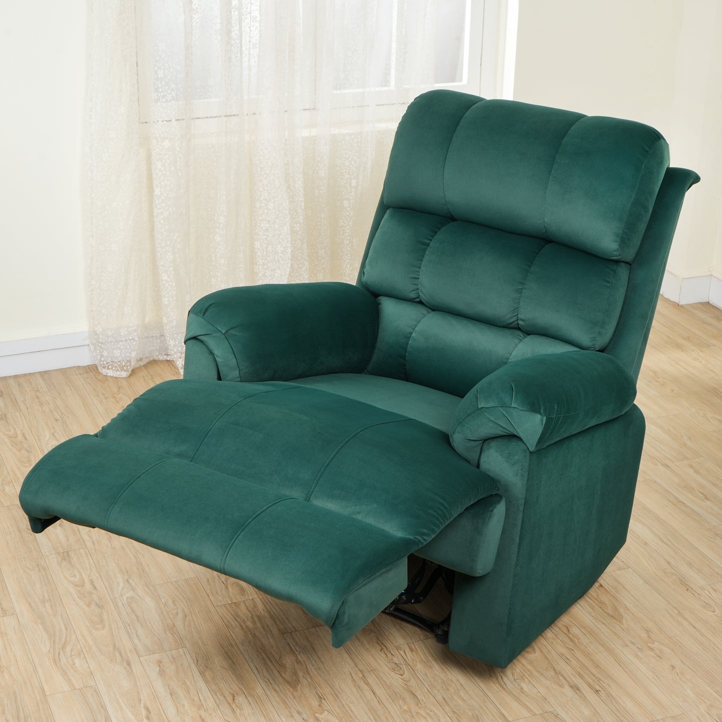 SOLIS ROYALE- THE DESIRED COMFORT Fabric Recliner 1 Seater Sofa Chair | Hush Puffy Recliner Sofa for Head Support and Leg Relaxation | Manual Recliner Lounge Chairs (1 Year Warranty, Green)