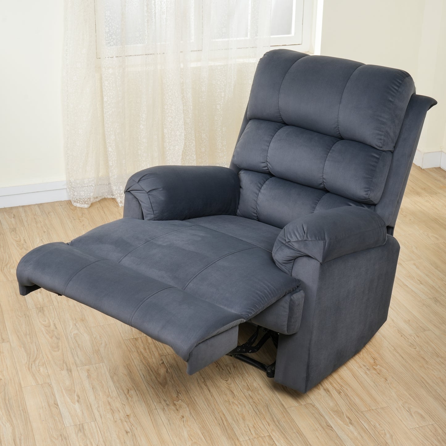 Recliner 1 Seater Sofa Chair | Hush Puffy Rocking & Revolving Recliner Sofa for Head Support and Leg Relaxation | Manual Recliner Lounge Chairs Grey