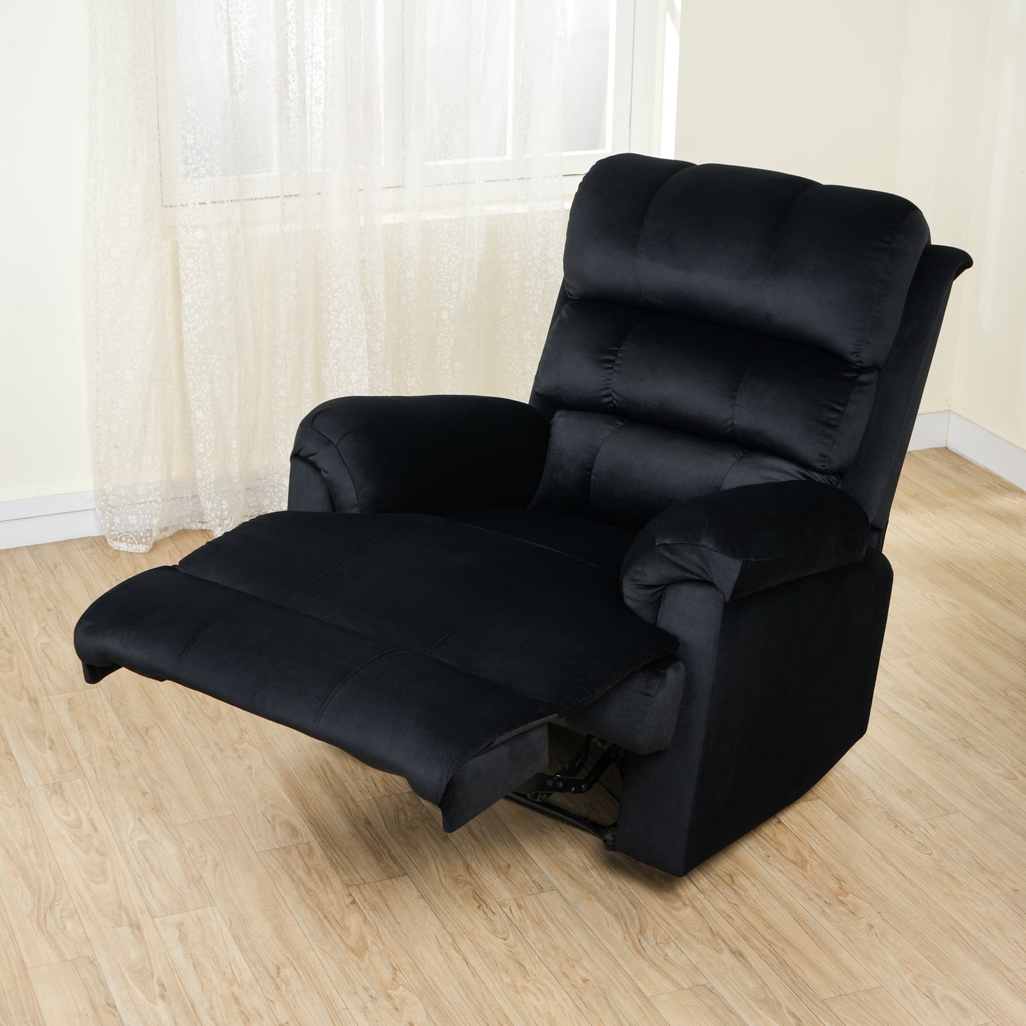SOLIS ROYALE- THE DESIRED COMFORT Fabric Recliner 1 Seater Sofa Chair | Hush Puffy Recliner Sofa for Head Support and Leg Relaxation | Manual Recliner Lounge Chairs (1 Year Warranty, Black)