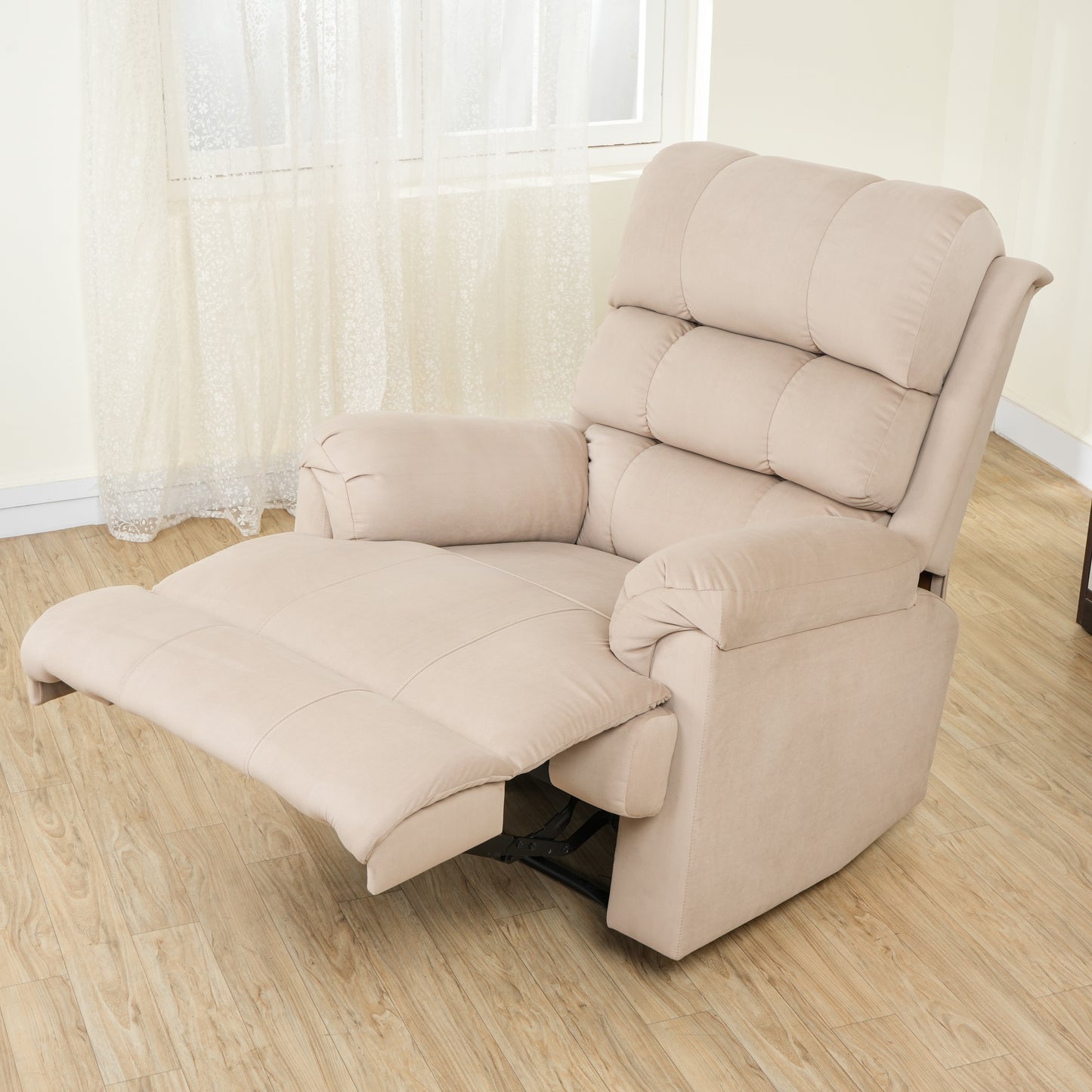 Ultra Premium Fabric Recliner 1 Seater Sofa Chair | Hush Puffy Rocking & Revolving Manual Recliner Sofa for Head Support and Leg Relaxation Cream