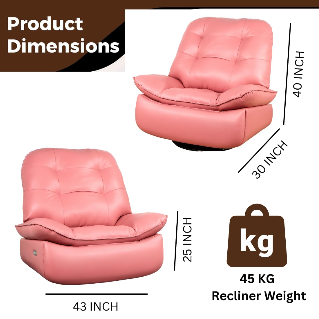 SOLIS ROYALE-The Desired Comfort Luxe Motorized Recliner chair with Rocking & Revolving Feature (Pink,DIY)