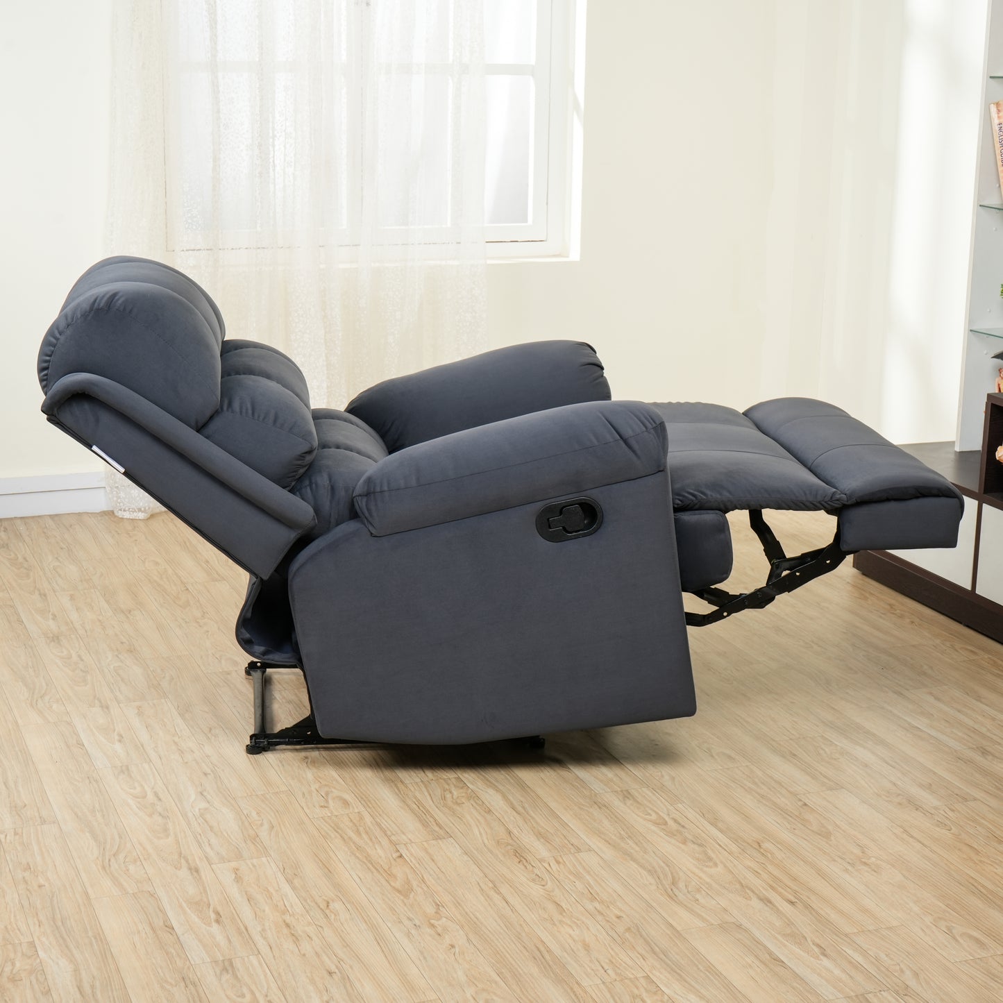 Recliner 1 Seater Sofa Chair | Hush Puffy Rocking & Revolving Recliner Sofa for Head Support and Leg Relaxation | Manual Recliner Lounge Chairs Grey