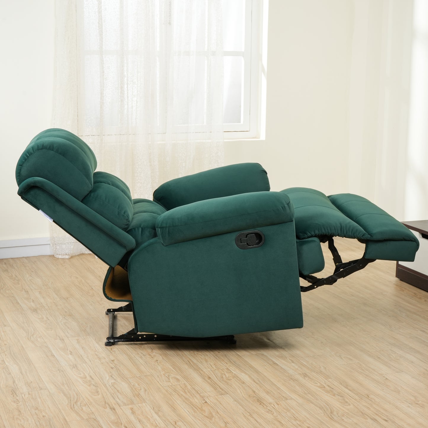 SOLIS ROYALE- THE DESIRED COMFORT Fabric Recliner 1 Seater Sofa Chair | Hush Puffy Recliner Sofa for Head Support and Leg Relaxation | Manual Recliner Lounge Chairs (1 Year Warranty, Green)