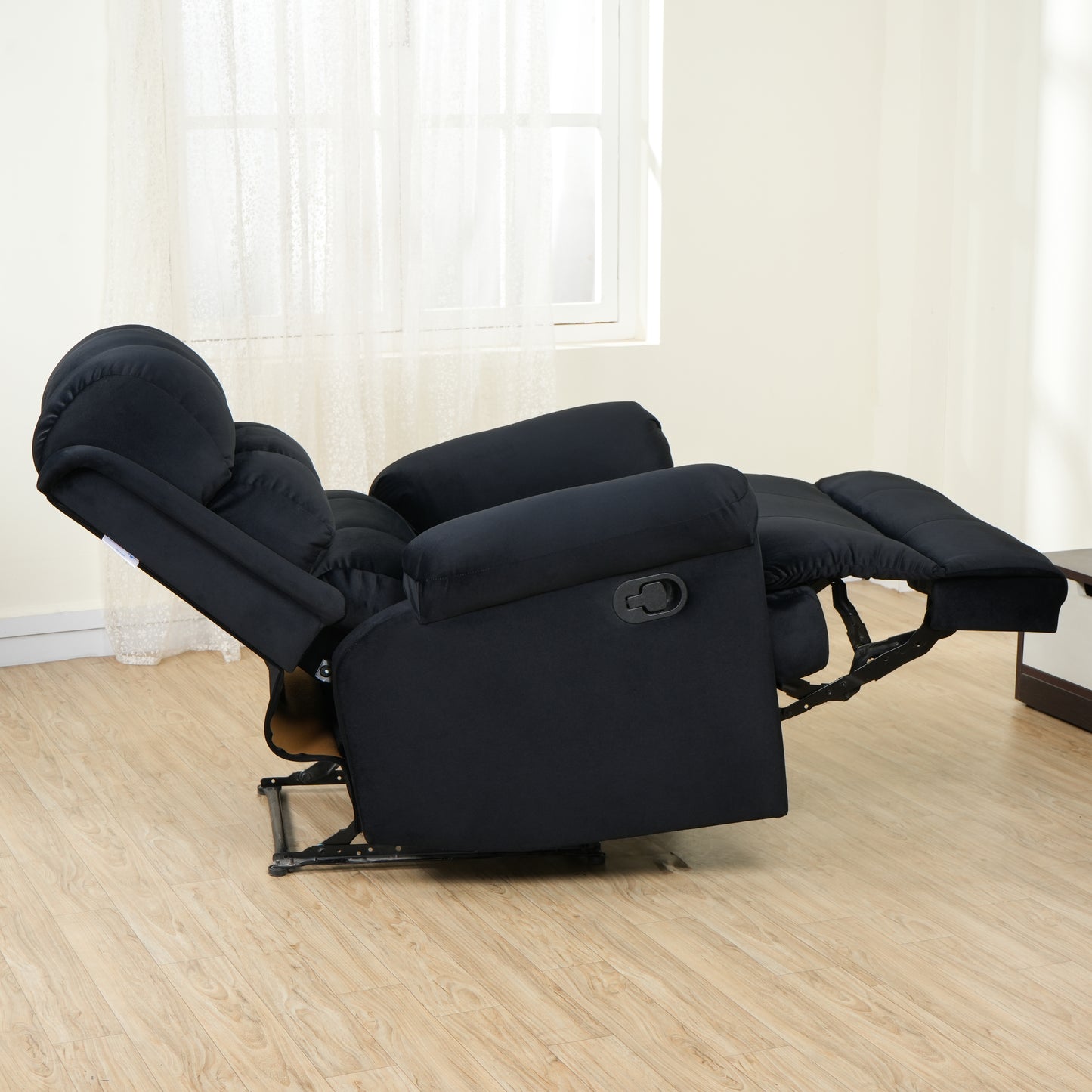SOLIS ROYALE- THE DESIRED COMFORT Fabric Recliner 1 Seater Sofa Chair | Hush Puffy Recliner Sofa for Head Support and Leg Relaxation | Manual Recliner Lounge Chairs (1 Year Warranty, Black)