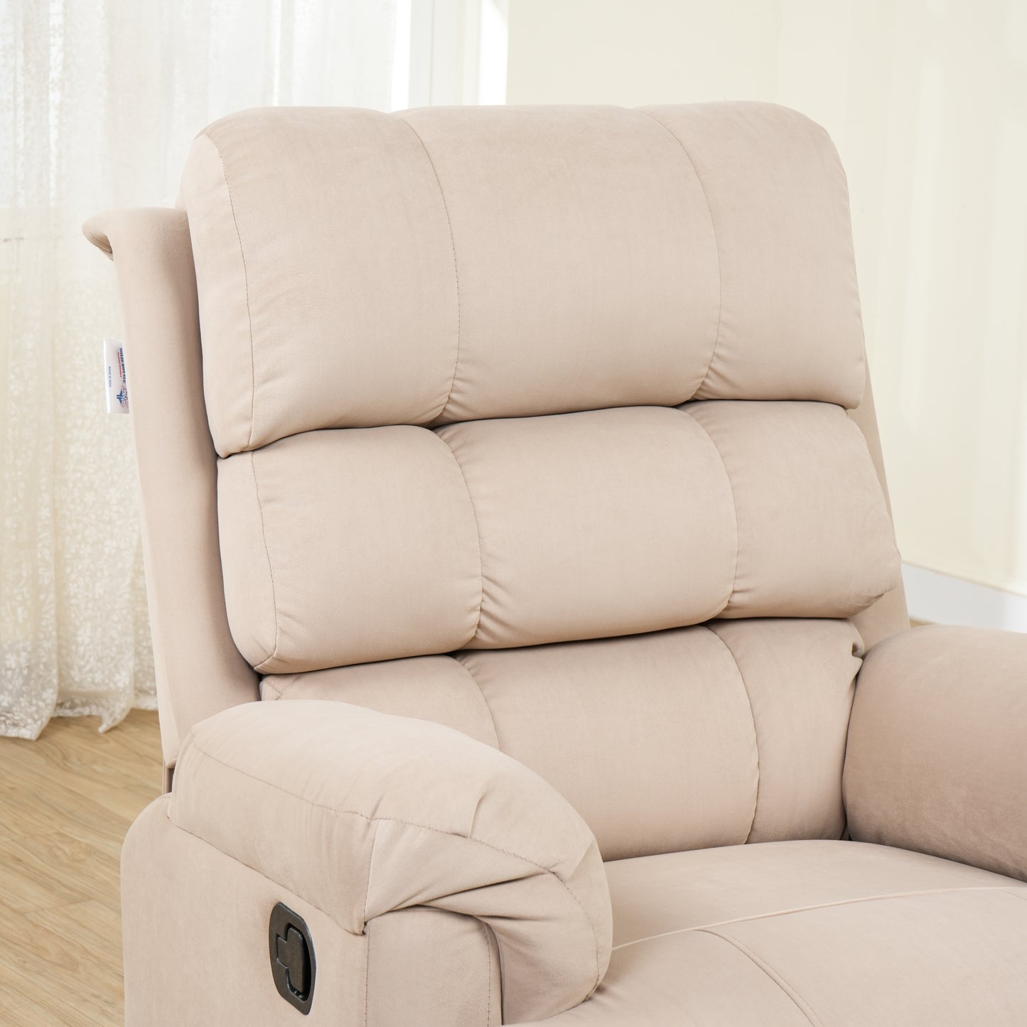 Ultra Premium Fabric Recliner 1 Seater Sofa Chair | Hush Puffy Rocking & Revolving Manual Recliner Sofa for Head Support and Leg Relaxation Cream