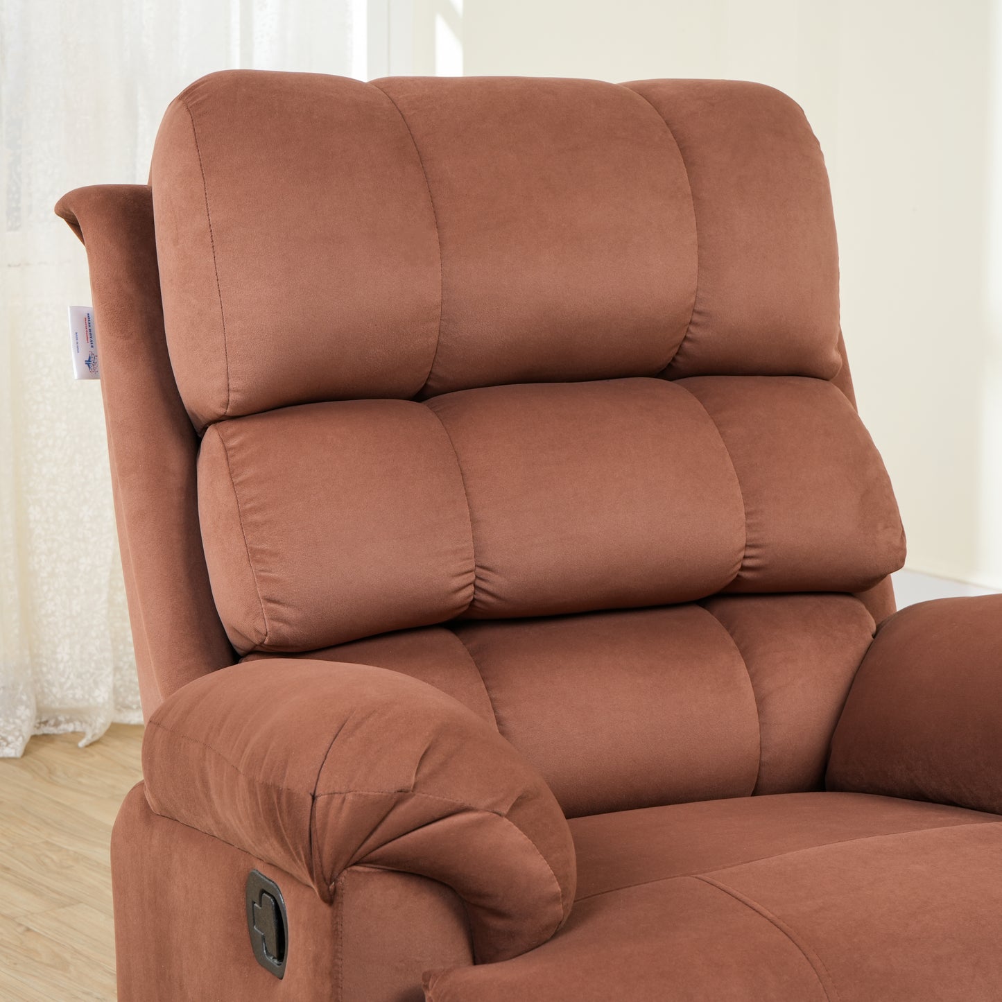 SOLIS ROYALE- THE DESIRED COMFORT Fabric Recliner 1 Seater Sofa Chair | Hush Puffy Recliner Sofa for Head Support and Leg Relaxation | Manual Recliner Lounge Chairs (1 Year Warranty, Lite Brown)