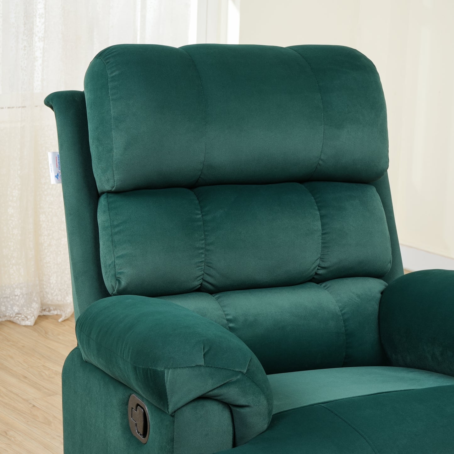 SOLIS ROYALE- THE DESIRED COMFORT Fabric Recliner 1 Seater Sofa Chair | Hush Puffy Recliner Sofa for Head Support and Leg Relaxation | Manual Recliner Lounge Chairs (1 Year Warranty, Green)