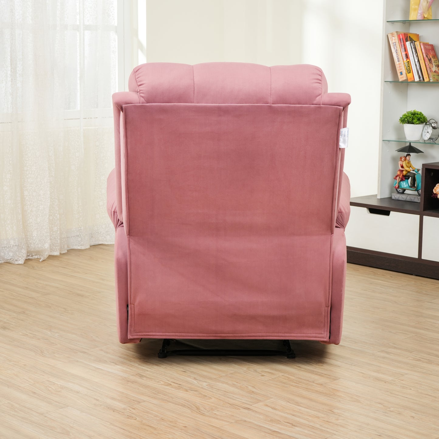 Fabric Recliner 1 Seater Sofa Chair | Hush Puffy Rocking & Revolving Manual Recliner Sofa for Head Support and Leg Relaxation Pink