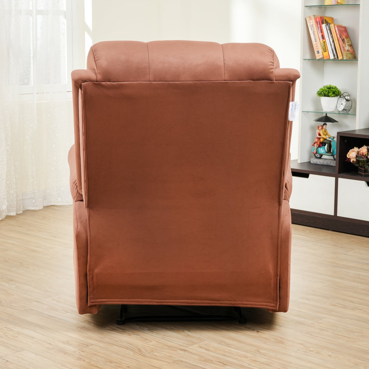 Fabric Recliner 1 Seater Sofa Chair | Hush Puffy Rocking & Revolving Manual Recliner Sofa for Head Support and Leg Relaxation Brown