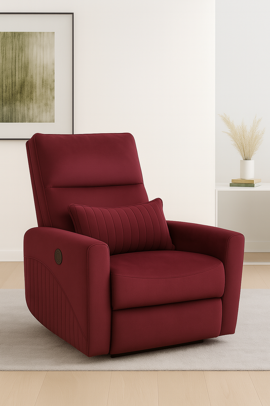 Recliner Sofa 1 Seater Motorized Rocking & Revolving Chair I Fabric Recliner with USB Charging (Maroon)