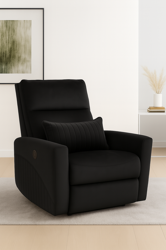 Recliner Sofa 1 Seater Manual Rocking & Revolving Chair I Fabric Recliner with USB Charging (Black)