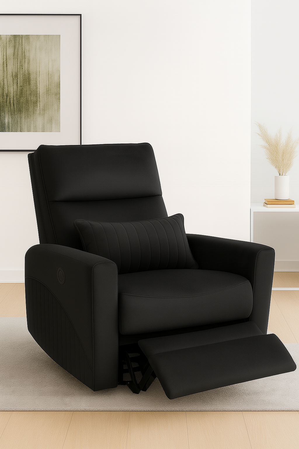 Recliner Sofa 1 Seater Manual Rocking & Revolving Chair I Fabric Recliner with USB Charging (Black)