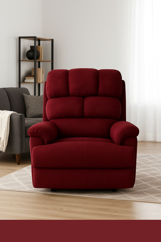 Luxe Manual Rocking & Revolving Recliner | 100% Pure Natural Latex Seat | Manual Single Recliner Sofa | Unique Lumbar Design (Maroon)