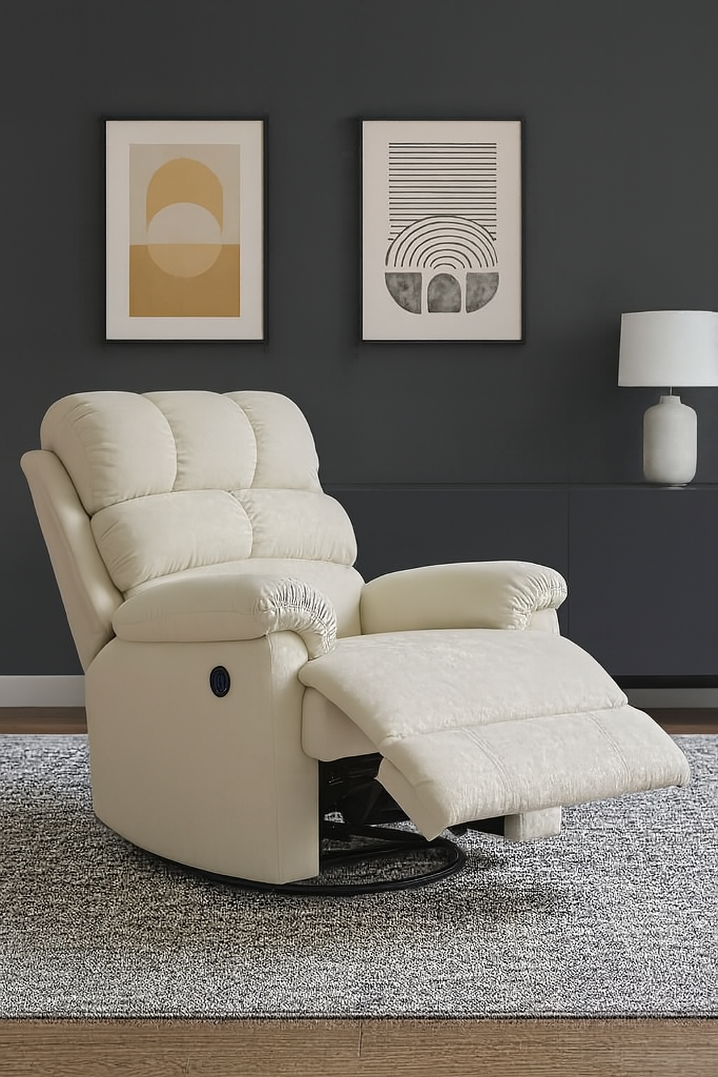 Luxenap Manual Rocking & Revolving Recliner | 100% Pure Natural Latex | Premium Upholstery (Off White)