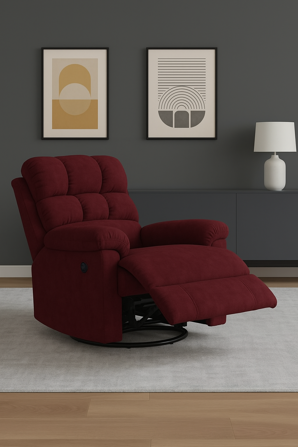 Luxe Manual Rocking & Revolving Recliner | 100% Pure Natural Latex Seat | Manual Single Recliner Sofa | Unique Lumbar Design (Maroon)