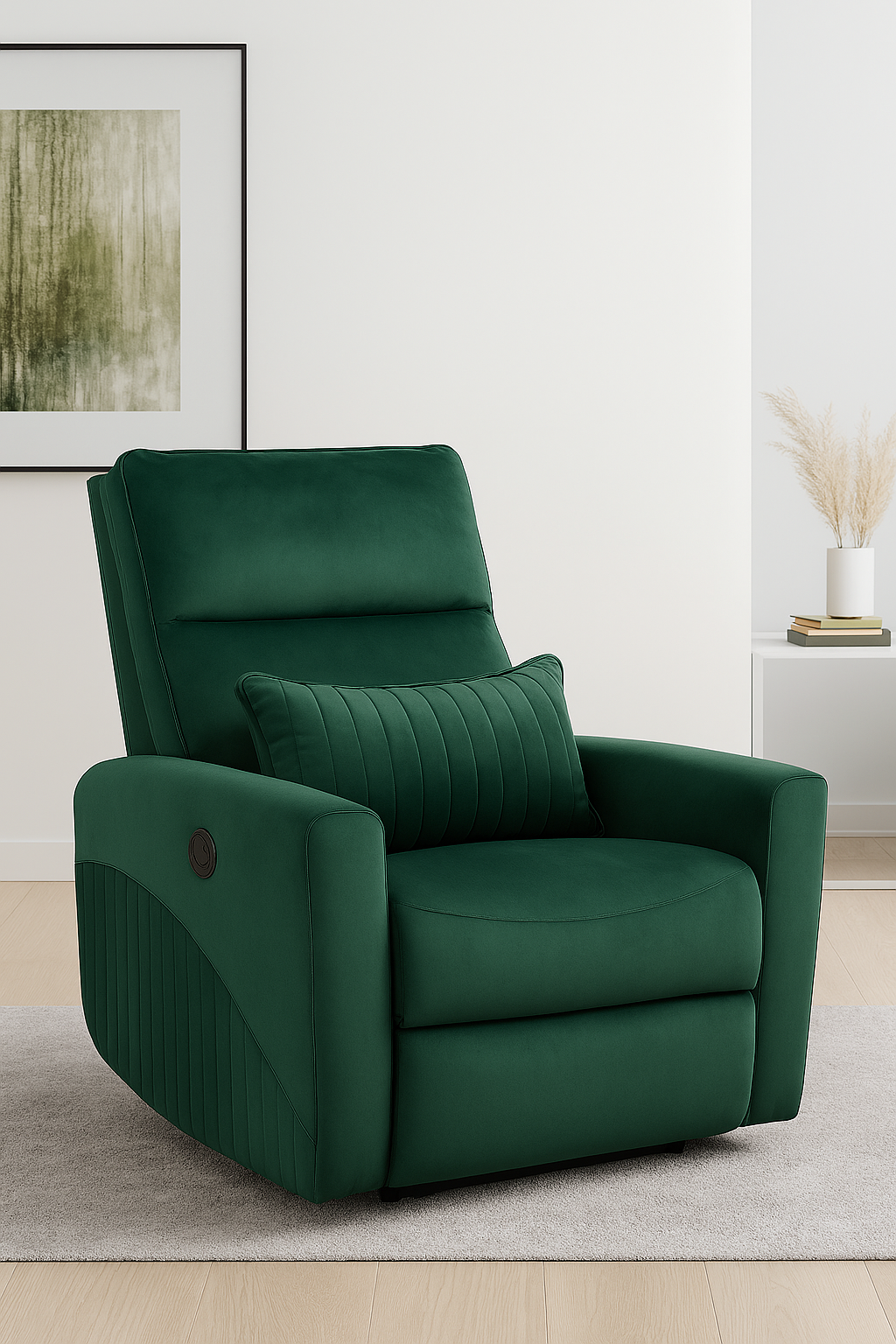 Recliner Sofa 1 Seater Manual Rocking & Revolving Chair I Fabric Recliner with USB Charging (Green)