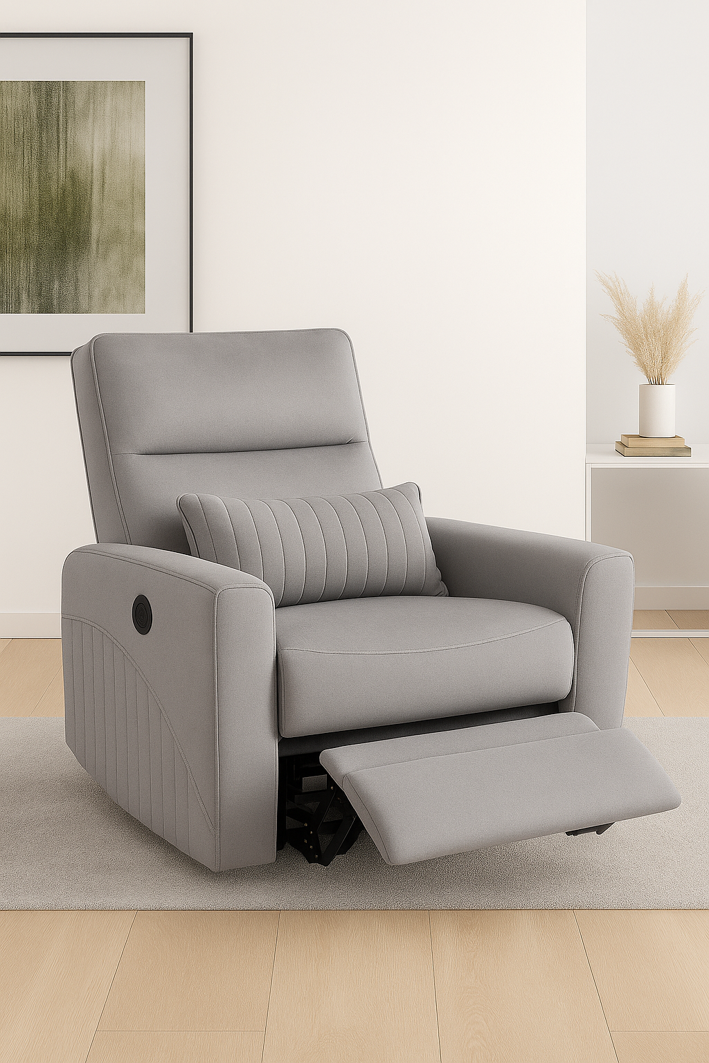 Recliner Sofa 1 Seater Manual Rocking & Revolving Chair I Fabric Recliner with USB Charging (Grey)