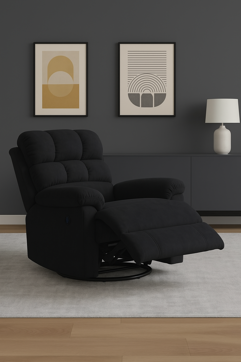 Luxenap Motorised Rocking & Revolving Recliner | 100% Pure Natural Latex | Unique Lumbar Design | Premium Upholstery (Black)