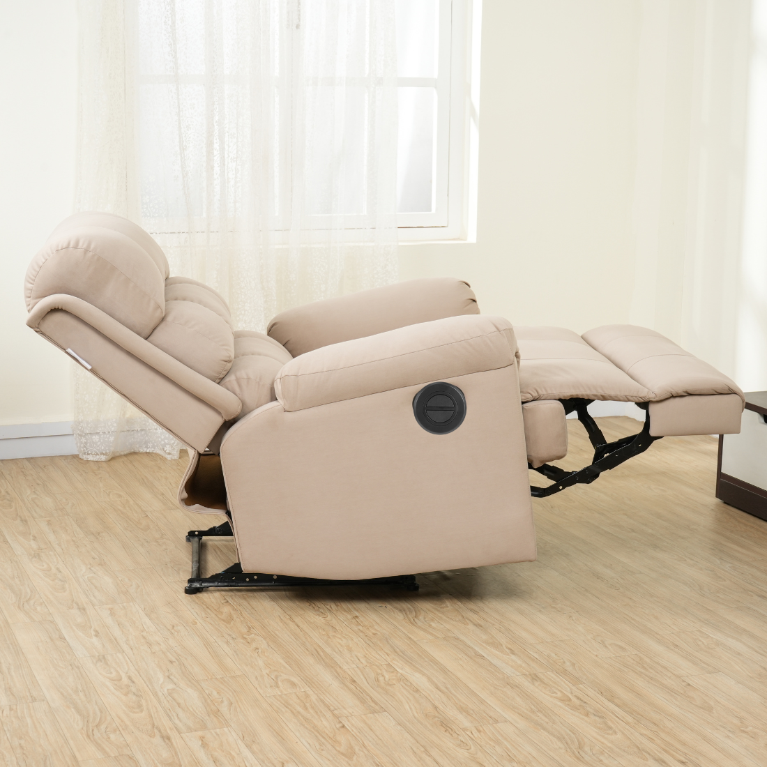 SOLIS ROYALE- THE DESIRED COMFORT Fabric Recliner 1 Seater Sofa Chair | Hush Puffy Recliner Sofa for Head Support and Leg Relaxation | Motorized Recliner Lounge Chairs (1 Year Warranty, Cream)