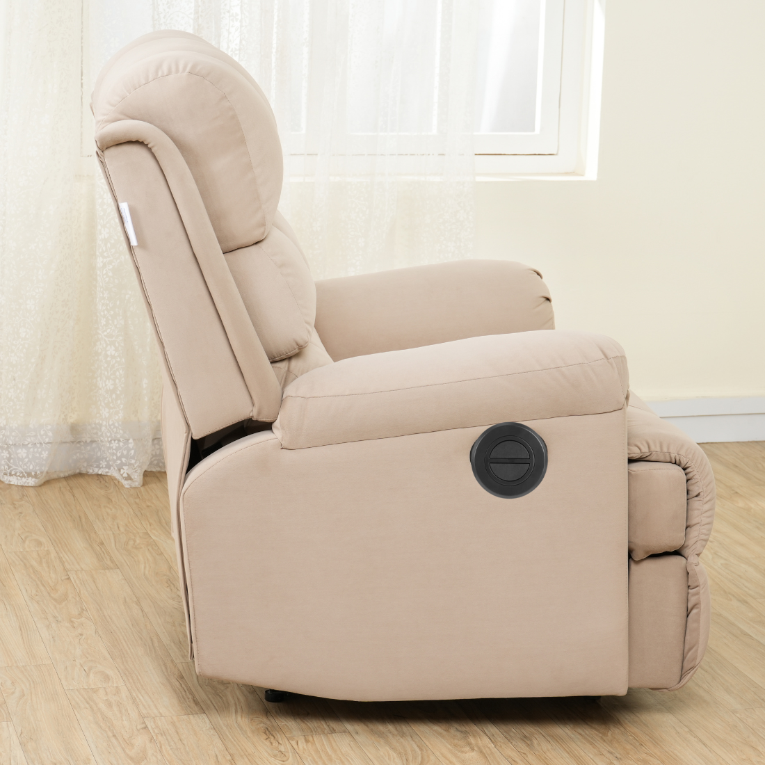 SOLIS ROYALE- THE DESIRED COMFORT Fabric Recliner 1 Seater Sofa Chair | Hush Puffy Recliner Sofa for Head Support and Leg Relaxation | Motorized Recliner Lounge Chairs (1 Year Warranty, Cream)