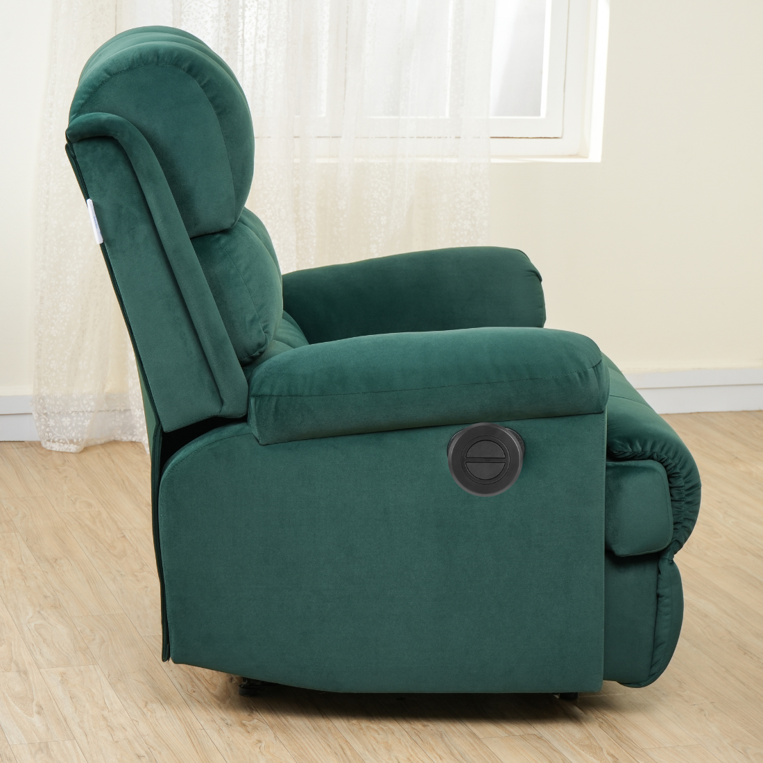 SOLIS ROYALE- THE DESIRED COMFORT Fabric Recliner 1 Seater Sofa Chair | Hush Puffy Recliner Sofa for Head Support and Leg Relaxation | Manual Recliner Lounge Chairs (1 Year Warranty, Green)