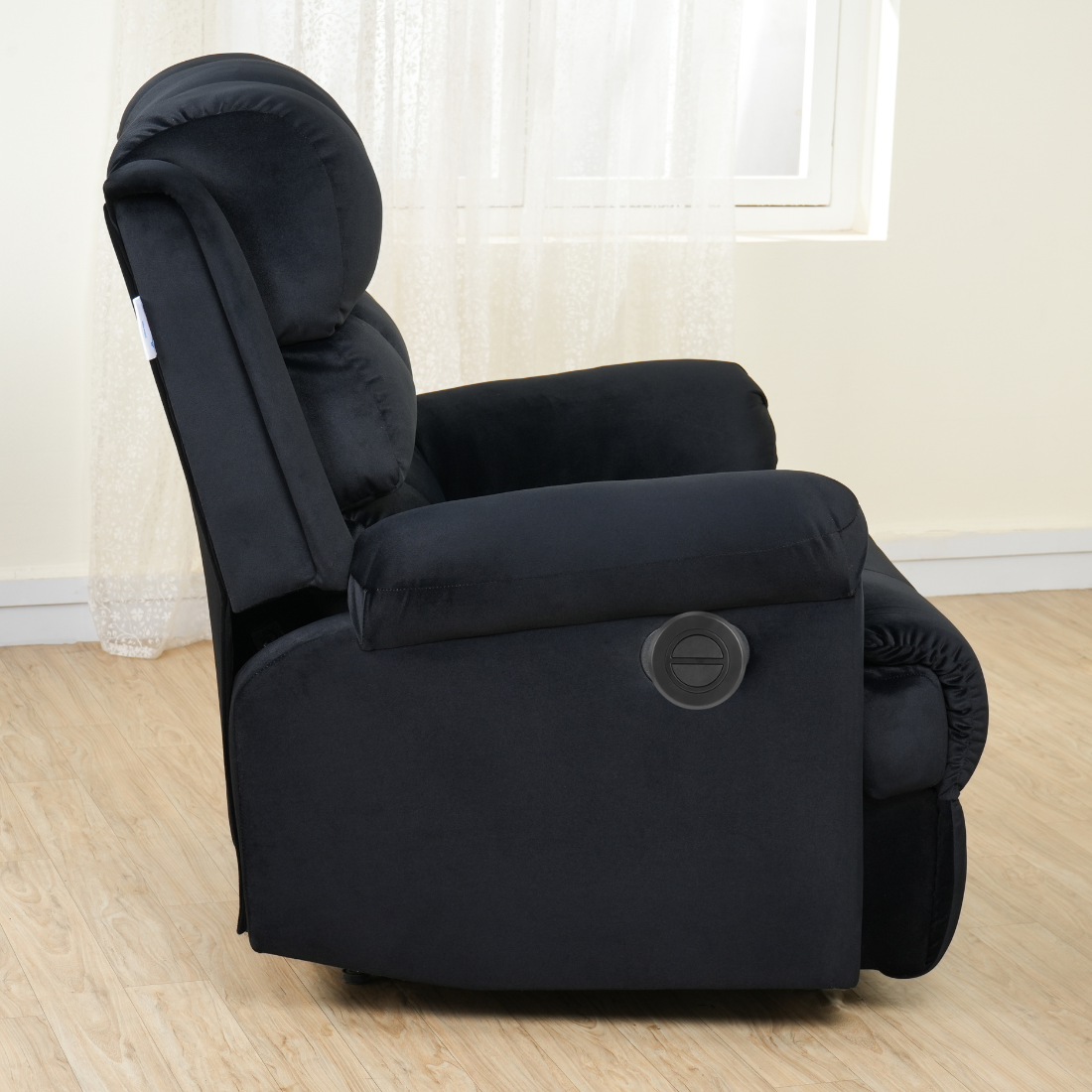 SOLIS ROYALE- THE DESIRED COMFORT Fabric Recliner 1 Seater Sofa Chair | Hush Puffy Recliner Sofa for Head Support and Leg Relaxation | Motorized Recliner Lounge Chairs (1 Year Warranty, Black)