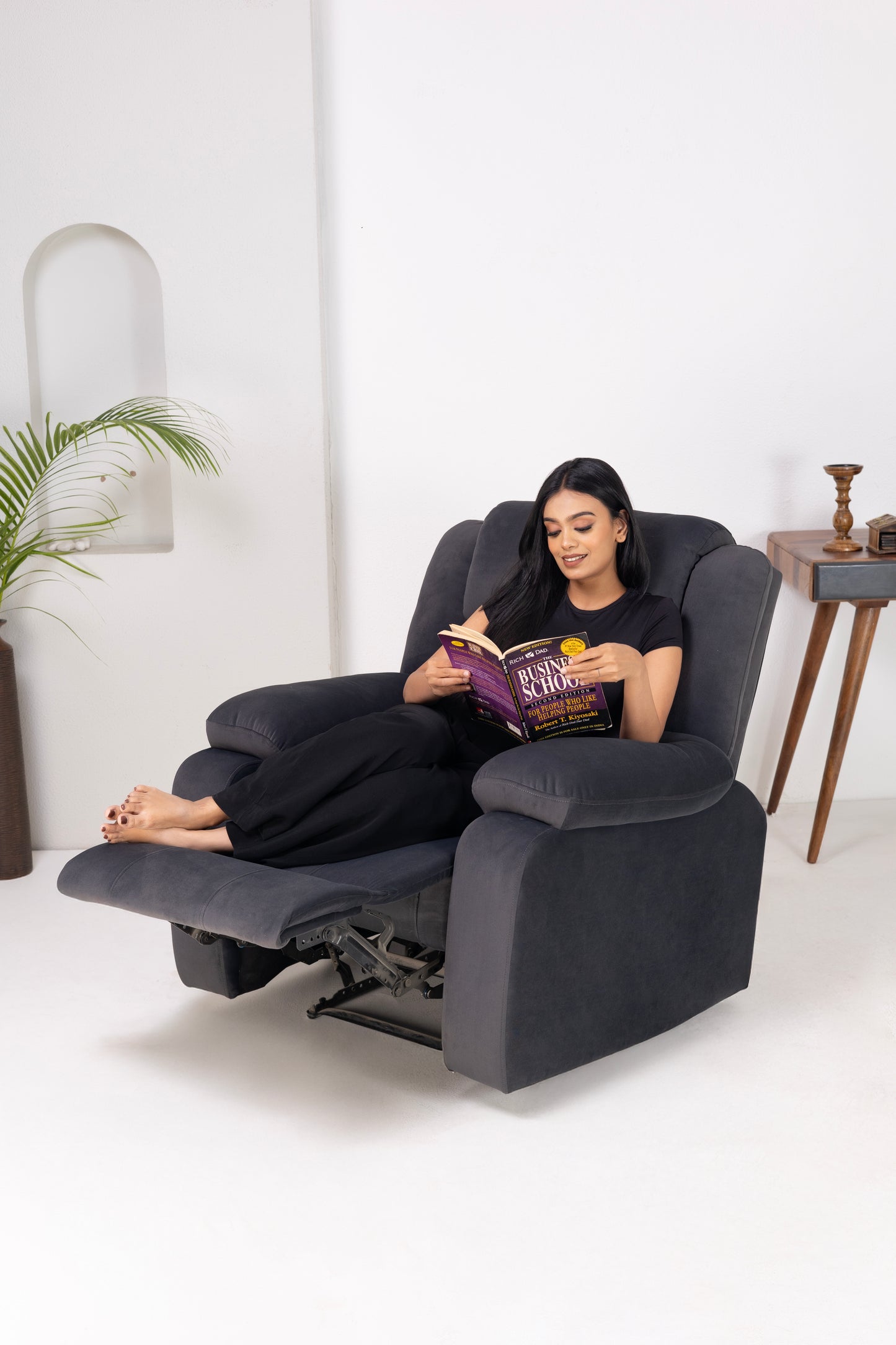 Fabric Recliner 1 Seater Sofa Chair for Living Room Home Office | Classy Calm Manual Recliner Lounge Chairs (Grey)