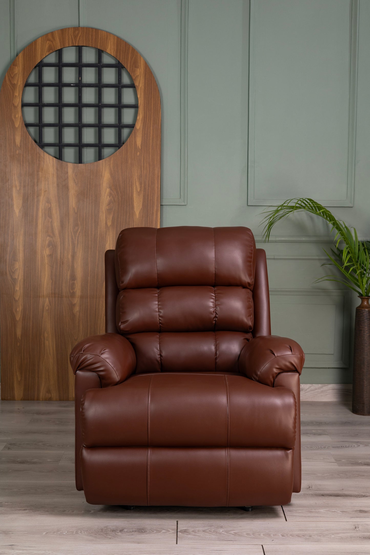 Amnet Premium Leatherette Recliner | 1 Year Warranty |1 Seater Sofa Chair | Manual Recliner (Brown, DIY)