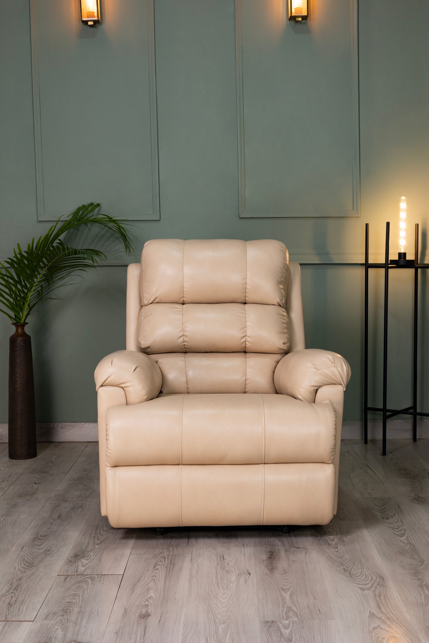 Amnet Premium Leatherette Recliner Sofa for Head Support and Leg Relaxation | Manual Recliner Lounge Chairs (1 Year Warranty, Beige)