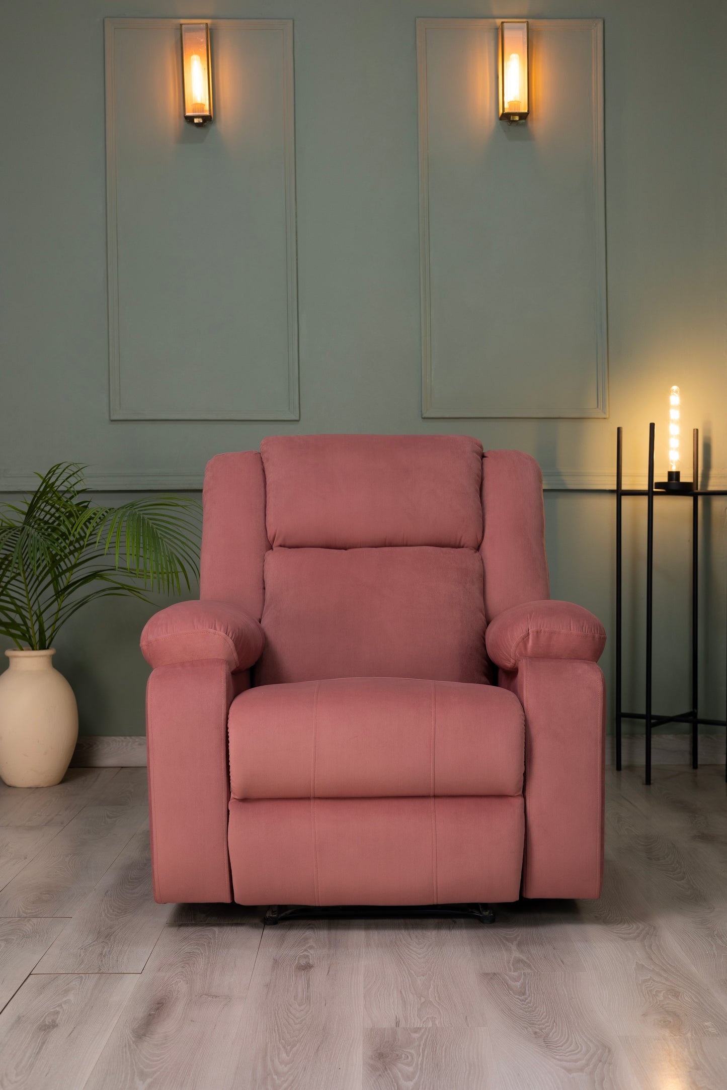Suede Fabric Recliner 1 Seater Sofa Chair for Living Room Home Office | Classy Calm Manual Recliner Lounge Chairs (Pink)