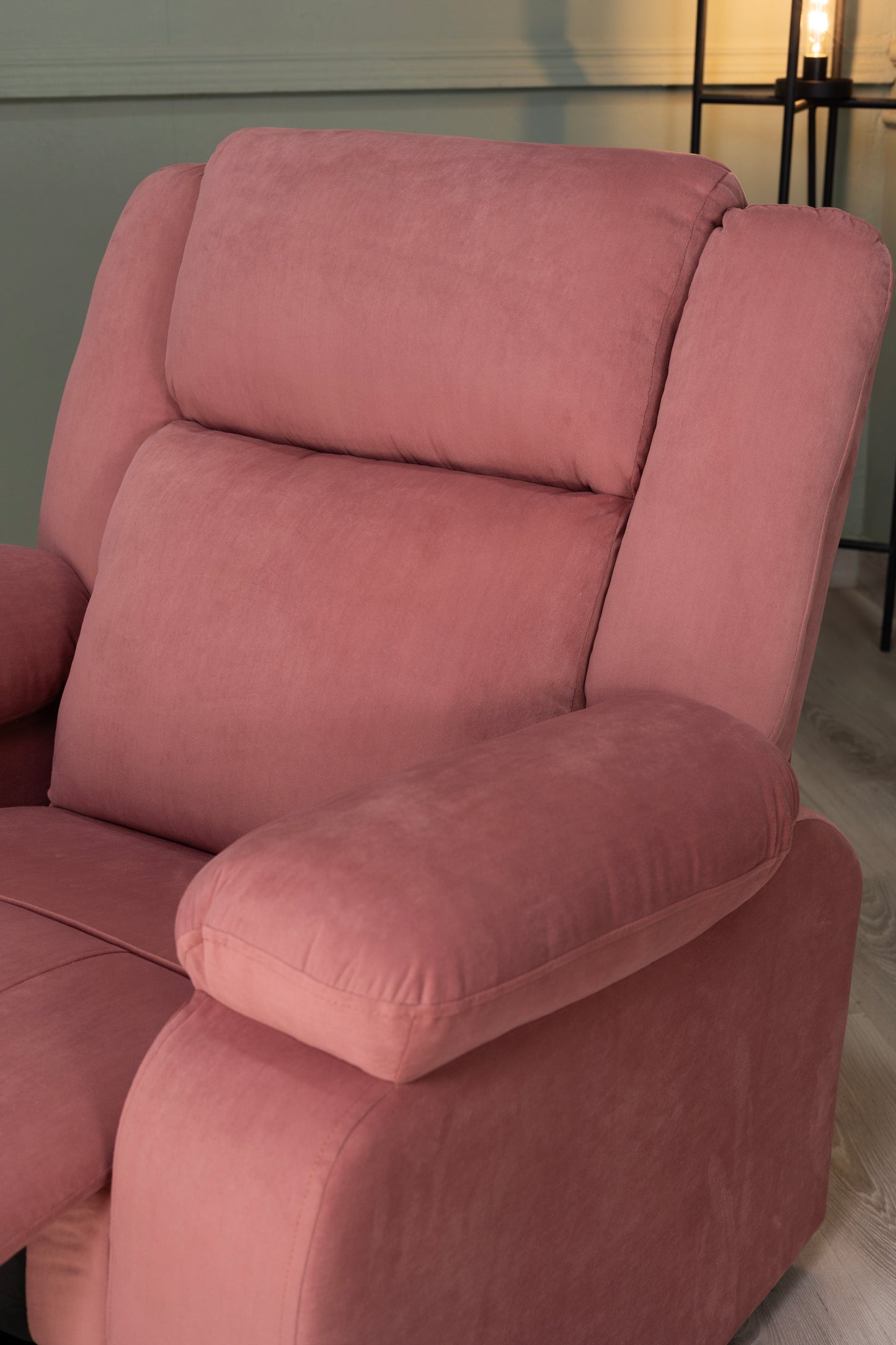 Suede Fabric Recliner 1 Seater Sofa Chair for Living Room Home Office | Classy Calm Manual Recliner Lounge Chairs (Pink)