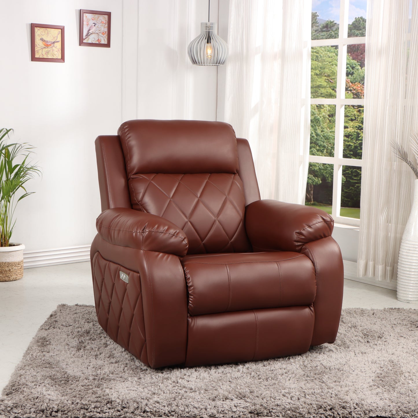Leatherette Recliner 1 Seater Sofa Chair for Living Room Bedroom Office Relaxyard Rocking & Revolving Motorized Recliner Lounge Chairs for Relaxing, Nap (1 Year Warranty, Brown)