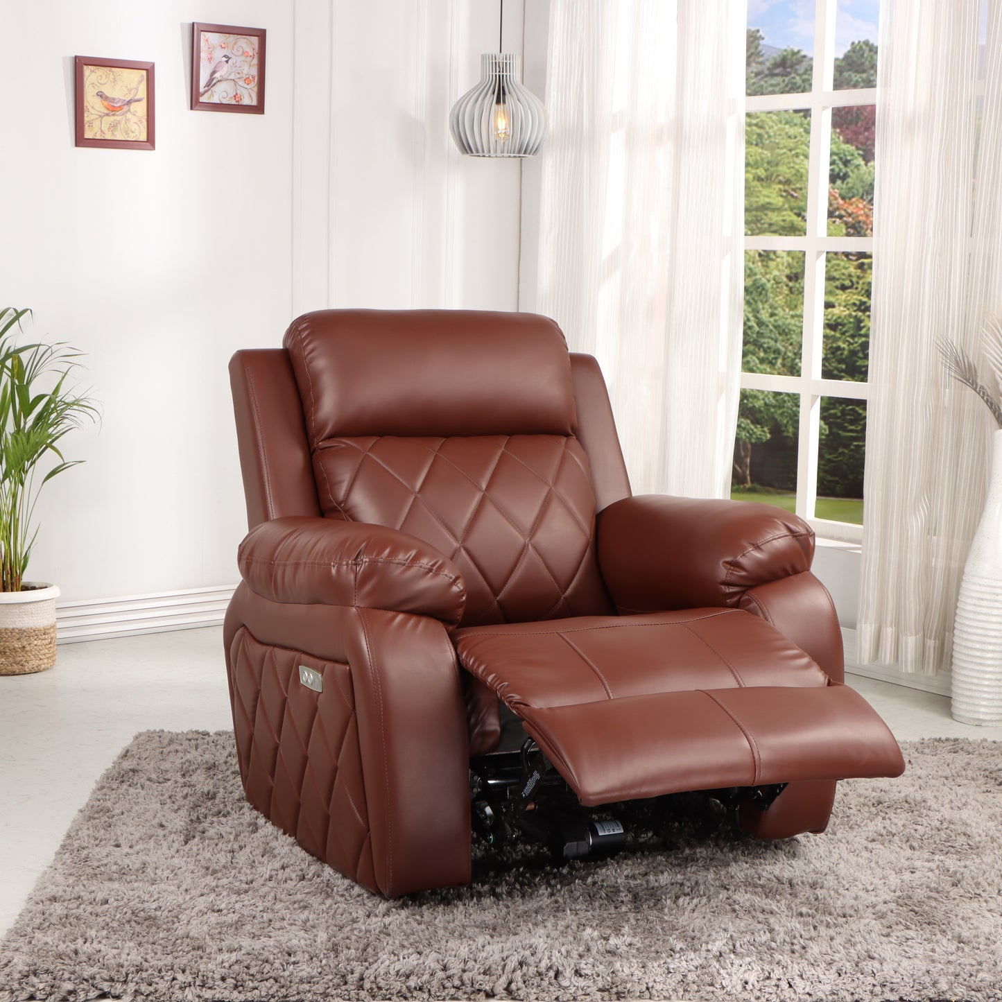Leatherette Recliner 1 Seater Sofa Chair for Living Room Bedroom Office Relaxyard Rocking & Revolving Motorized Recliner Lounge Chairs for Relaxing, Nap (1 Year Warranty, Brown)