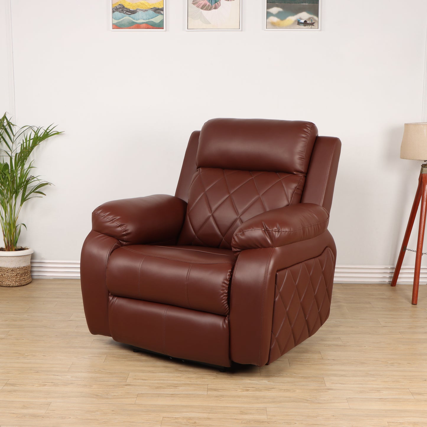 Leatherette Recliner 1 Seater Sofa Chair for Living Room Bedroom Office Relaxyard Rocking & Revolving Manual Recliner Lounge Chairs for Relaxing and Nap (1 Year Warranty, Brown)