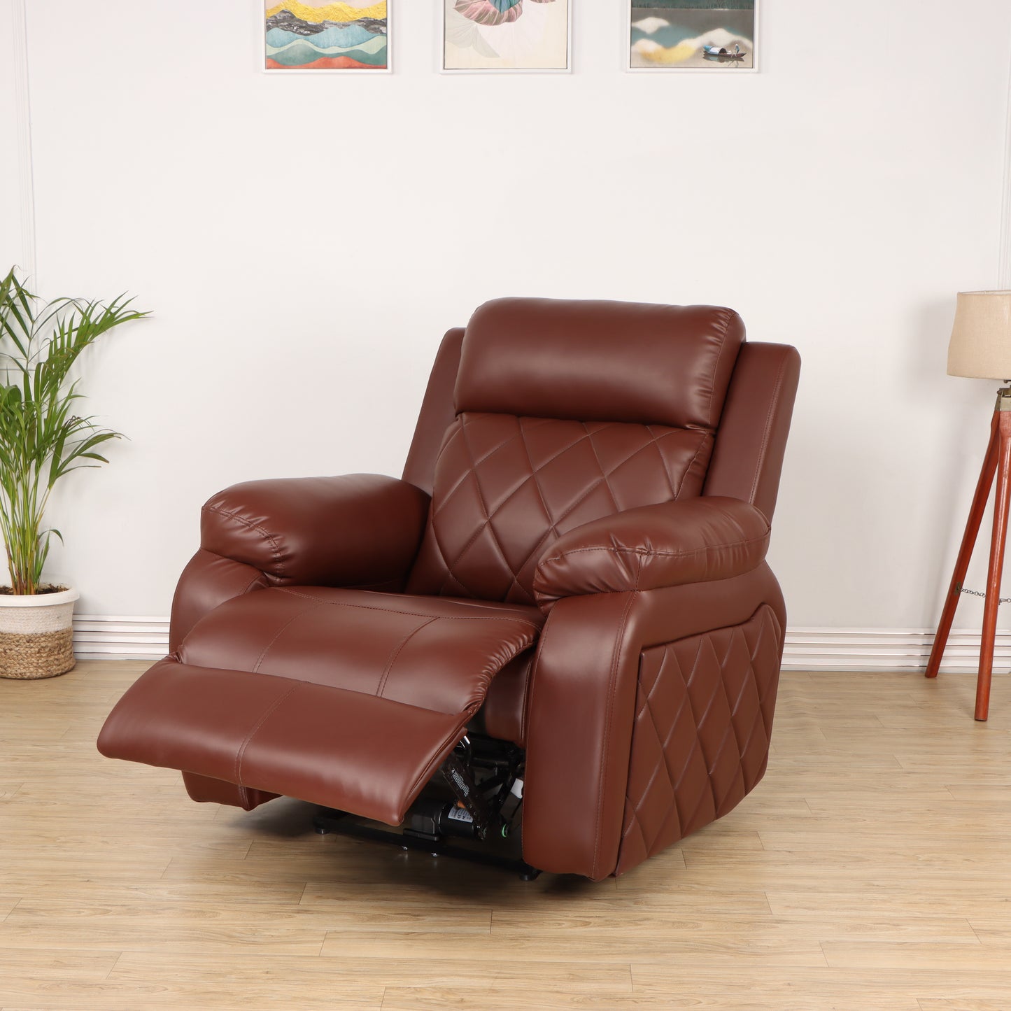 Leatherette Recliner 1 Seater Sofa Chair for Living Room Bedroom Office Relaxyard Rocking & Revolving Motorized Recliner Lounge Chairs for Relaxing, Nap (1 Year Warranty, Brown)