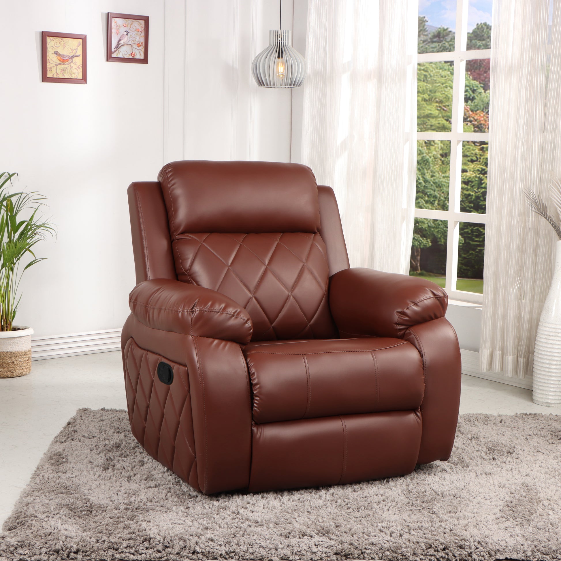 Recliner Seater Sofa Chair for Living Room Bedroom Office Relaxyard Manual Recliner Lounge Chairs for Relaxing and Nap (1 Year Warranty, Brown)