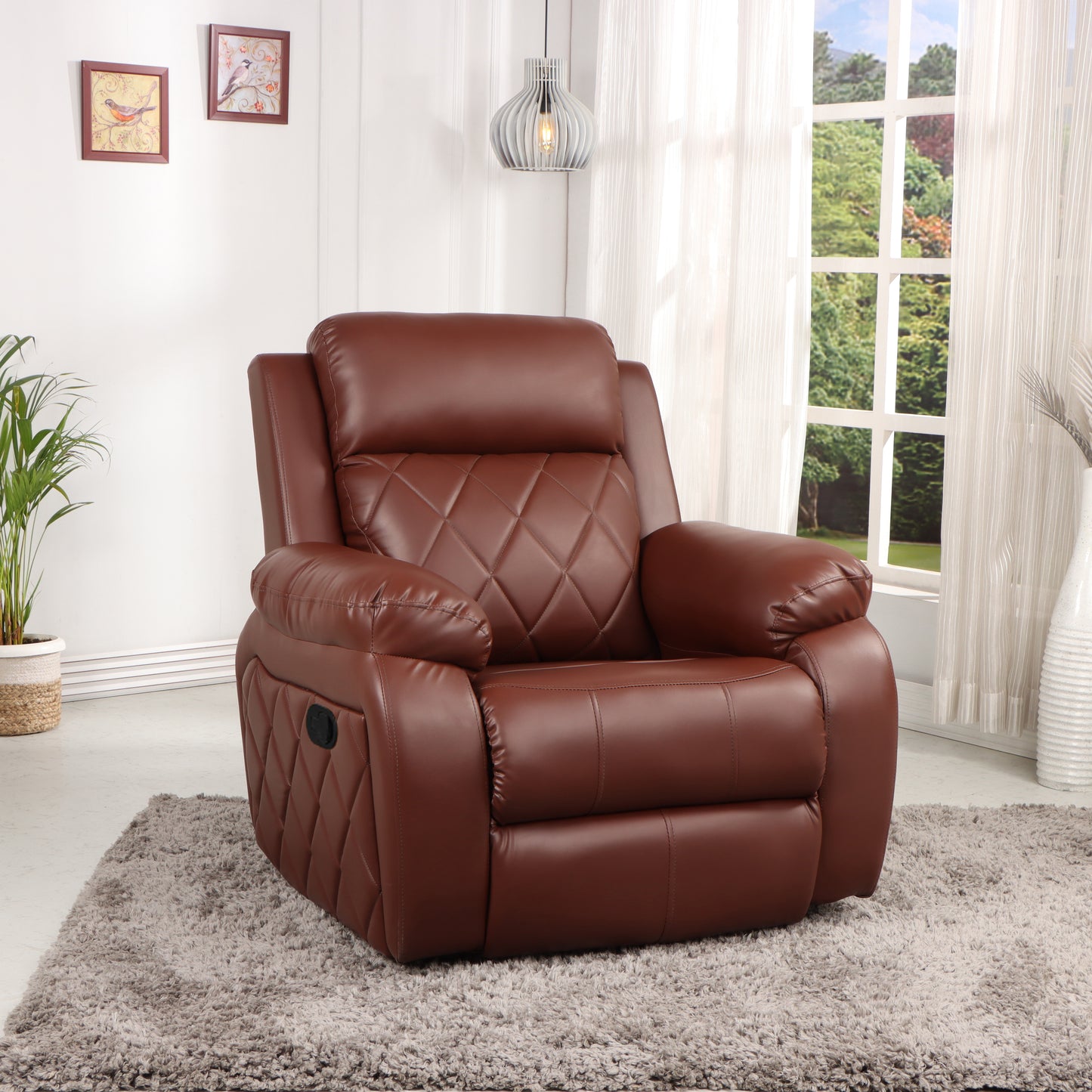 Leatherette Recliner 1 Seater Sofa Chair for Living Room Bedroom Office Relaxyard Rocking & Revolving Manual Recliner Lounge Chairs for Relaxing and Nap (1 Year Warranty, Brown)